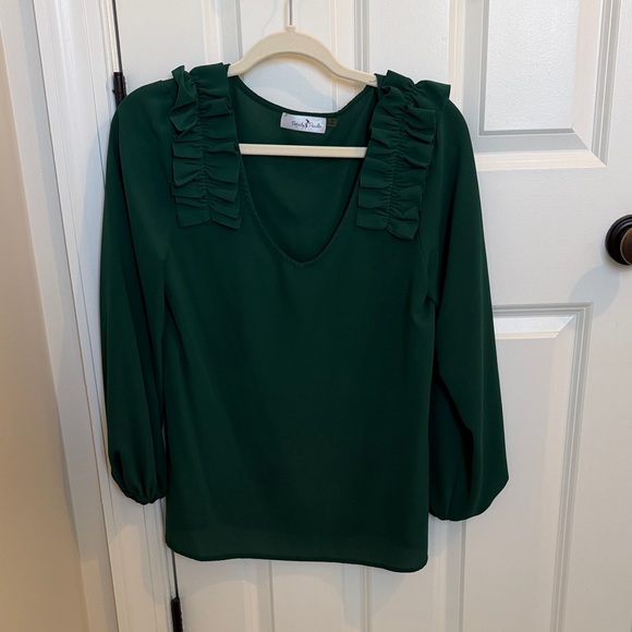 Elegant Deep Green Ruffle Blouse - Picture 1 of 4